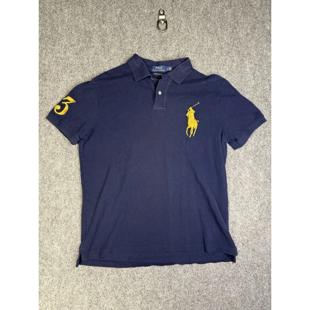 Men's Polo Ralph Lauren Big Pony #3 Shirt Size Large Custom Slim Fit Blue